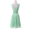 Grace Karin Light green Chiffon Beaded Knee length v neck V back style Short evening dress CL6104